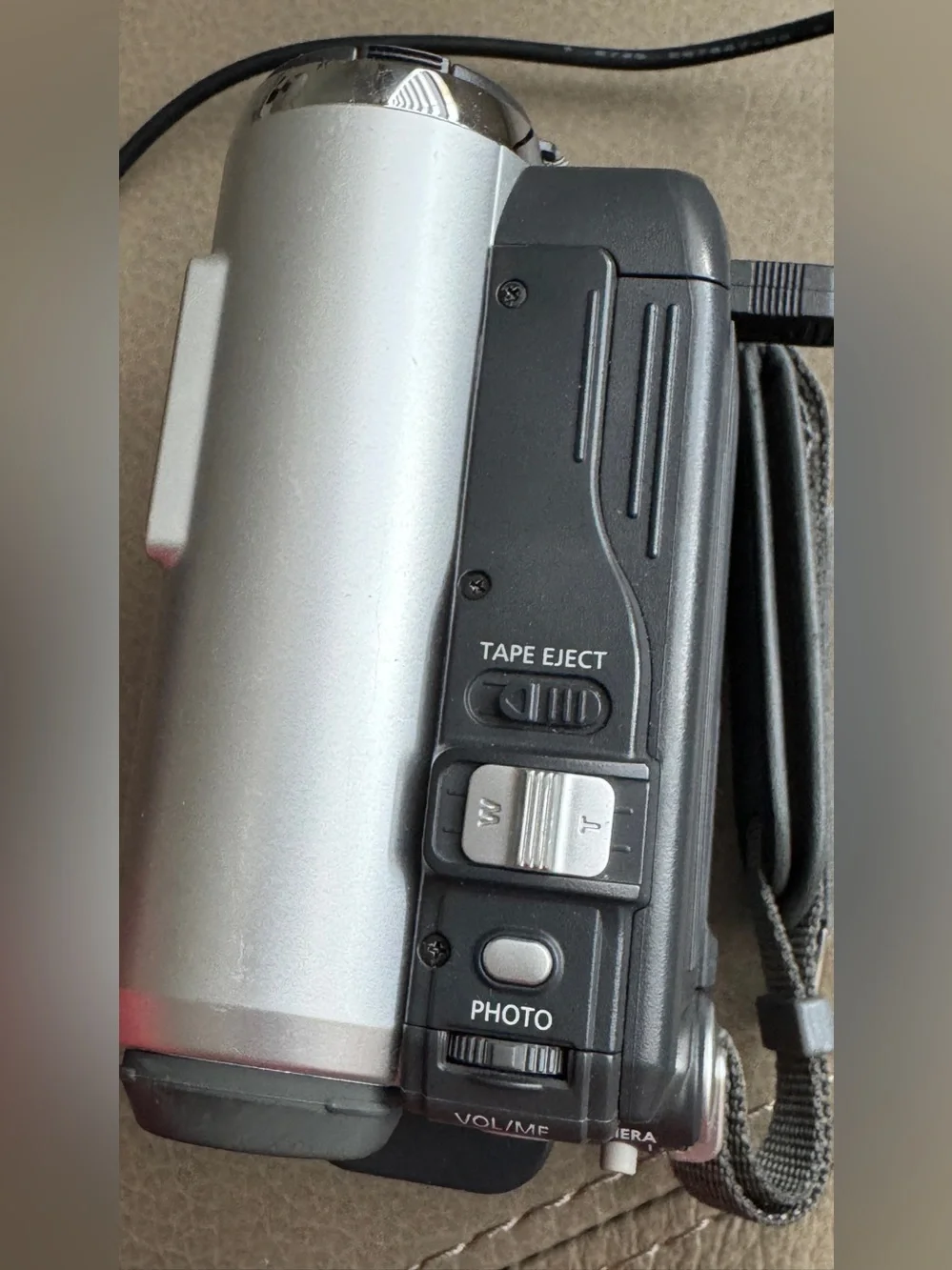 Samsung Silver Digital Camcorder with Gray and Blue Carry Case